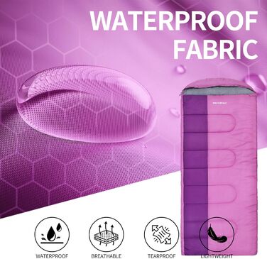 Спальний мішок Outdoor для дорослих, зимовий, 3-4 сезони, водонепроникний, комфортна температура 0°C, рожевий, 220x85 см, з компресійним мішком