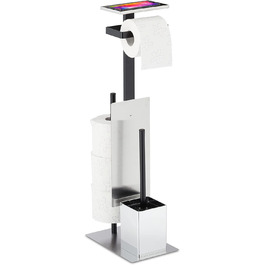 Набір для ванної кімнати Relaxdays: тримач туалетного паперу, щітка для туалету та підставка, полиця, срібно-чорний, 69x26x18 см