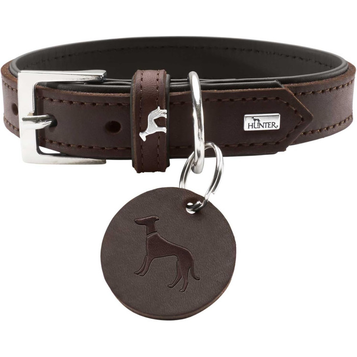 Нашийник для собак Hunter Larvik, шкіряний, елегантний, комфортний, розмір M, темно-коричневий/чорний, 50 (S-M)