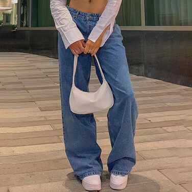 Джинси Mom Fit прямого крою, блакитні, вінтажний ефект, низька посадка, жіночі, Denim