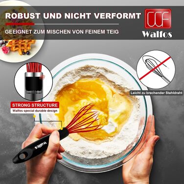 Набір міксерів Walfos 3 шт. з силіконовими вінчиками, червоний, з нержавіючої сталі. Для збивання, змішування та приготування їжі.