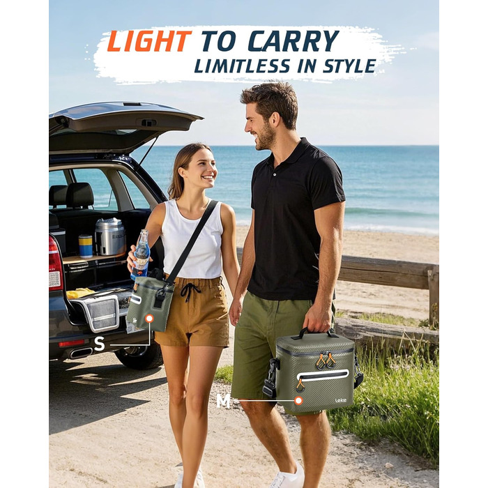 Ізольована сумка-холодильник Lekesky 12/20L - міцна, водонепроникна, для пікніків, кемпінгу, пляжу, грилів (B-military green, 12L)