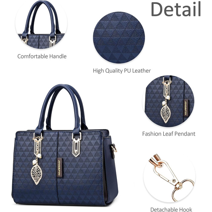 Стильна жіноча сумка-шопер Elegante з ручками та захистом від крадіжки, синя, PU шкіра, середнього розміру - для подорожей, роботи, вечірок