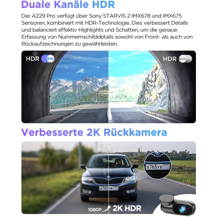 VIOFO A229 Pro 4K + 2K Dual STARVIS відеореєстратор для авто, HDR, GPS, Wi-Fi, голосове керування, нічне бачення 2.0, підтримка до 512GB