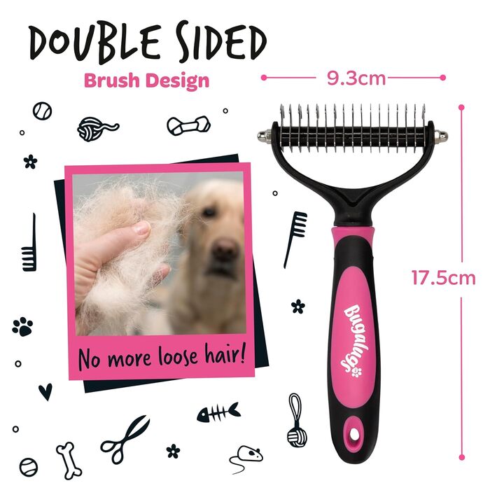 Bugalugs Щітка для грумінгу домашніх тварин: двосторонній вичісування та видалення підшерстка, для собак та котів