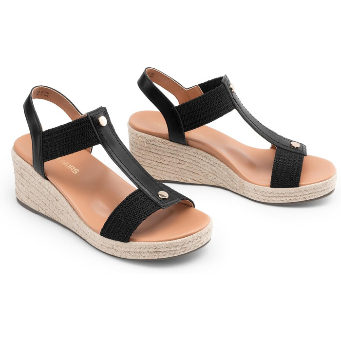 Еспадрильї жіночі DREAM PAIRS на танкетці, чорні, 39 EU - зручні сандалі для пляжу та літа з підтримкою склепіння стопи
