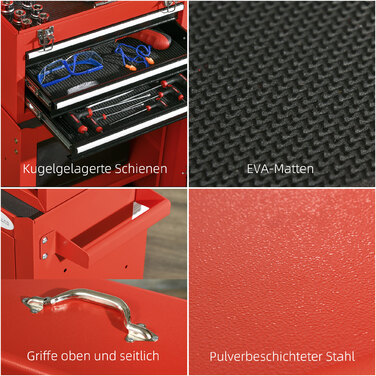 HOMCOM Lockable Toolbox with Steel Handle, Red, Ideal for Tools & Storage