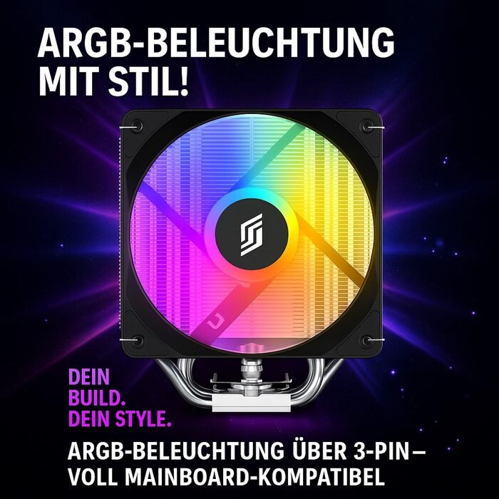 SILENTWARE Bora - Кулер для CPU з двома баштами, 6 теплових трубок, 2x 120мм вентилятори PWM, RGB підсвітка, підтримка TDP до 265W, сумісний з Intel LGA 115X/1200/1700/1851 та AMD AM4/AM5