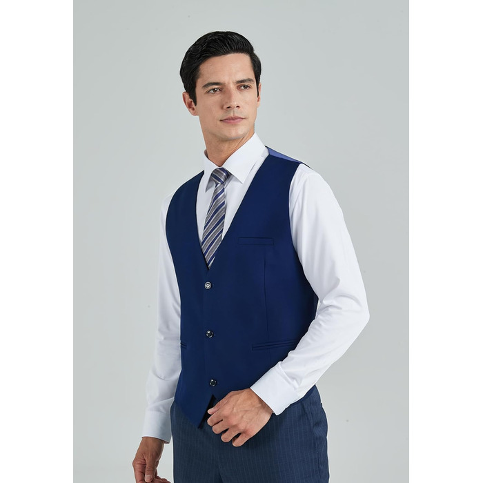 Костюмний жилет чоловічий HISDERN, темно-синій, бавовна, однотонний, V-подібний виріз, з кишенями, для вечірки, весілля, бізнесу