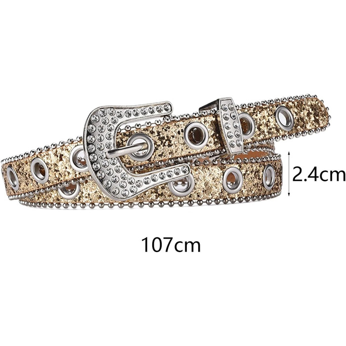 Жіночий пояс Fenteer з стразами, джинсовий, з пряжками, шкіряний, 3,5 см (Золотий, 2,4 см)