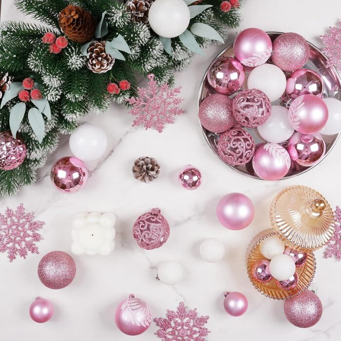 Набір прикрас для ялинки SY CRAFT 86 шт. (золотий, рожевий) - кулі, сніжинки, подарункові пакети