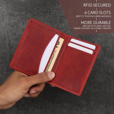 FOXHACKLE: Шкіряне картхолдер для жінок та чоловіків, RFID-захист, тонкий, мінімалістичний (Hunter Red)