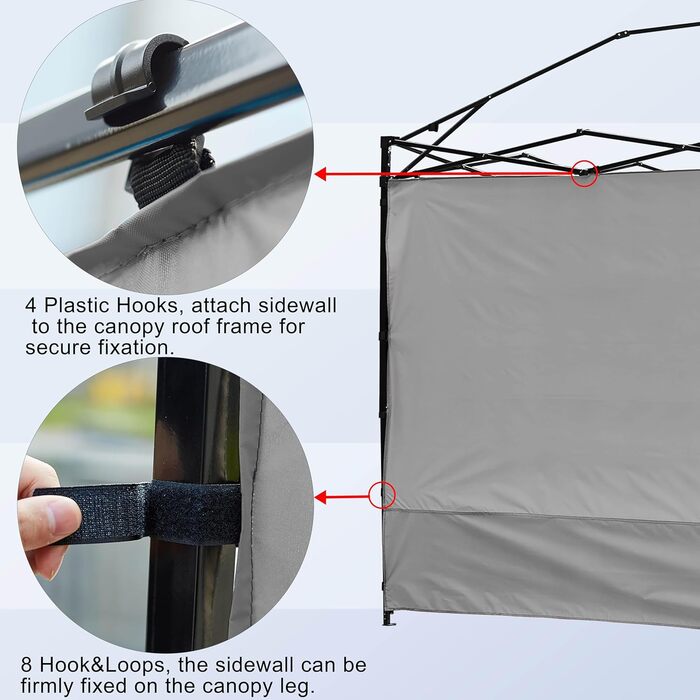 2 Baldachin Side Walls, Tent Side Wall for 3x3m Pop-Up Baldachin, Waterproof with Silver Coating for 3M Straight Leg, Outdoor Pavilions, Instant Awnings, only white side wall (Grey)