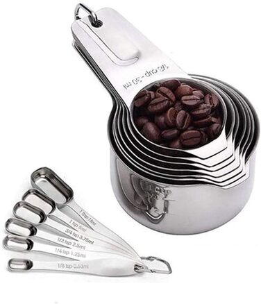 CMBSSTBB Measuring Spoon Set, 304 Stainless Steel, Measuring Cups, Measuring Spoons, 13-Piece Set, Baking Measuring Cup Set, Kitchen Gadgets (Silver, 13 Pieces) (Silver 13 Pieces)