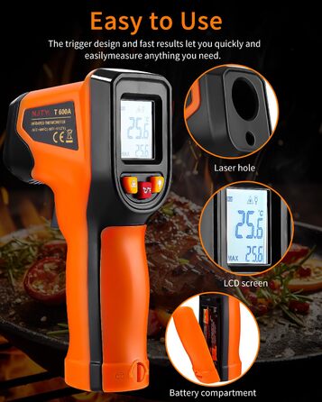 Інфрачервоний термометр цифровий -50°C～600°C: інструмент для вимірювання температури з лазерним цілевказівником та LCD дисплеєм (не для вимірювання температури тіла людини)