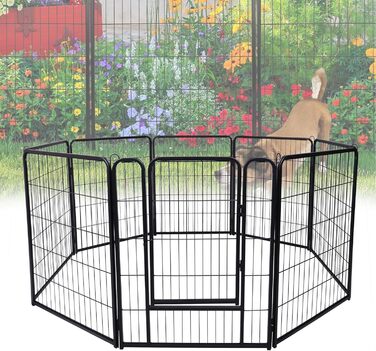Кізовод для цуценят/кошенят/кроликів: металевий загон 65x80 см, чорний, 8-секційний (для внутрішнього та зовнішнього використання)