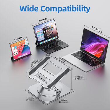 MCHOSE Adjustable Laptop Stand - Ergonomic Aluminum Laptop Riser for Desk - 360° Rotation - Compatible with MacBook Air & 10-17' Laptops