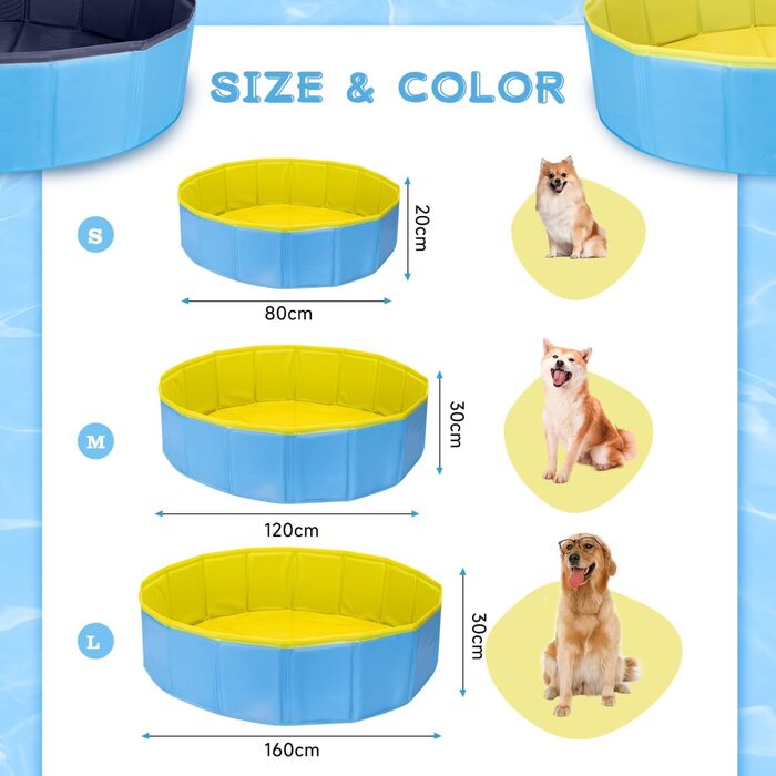 Nobleza Hundepool for Large & Small Dogs, Foldable Dog Splash Pool, Sturdy Dog Bathtub, Swimming Pool for Cats, 80 * 20cm, S, (80*20cm, Blue & Yellow)