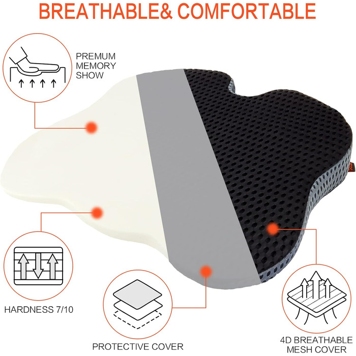 Подушка клиноподібна автомобільна ZHOOGE з піни Memory Foam, чорна. Для автокрісла, офісного крісла, ліжка. Ергономічна підтримка спини
