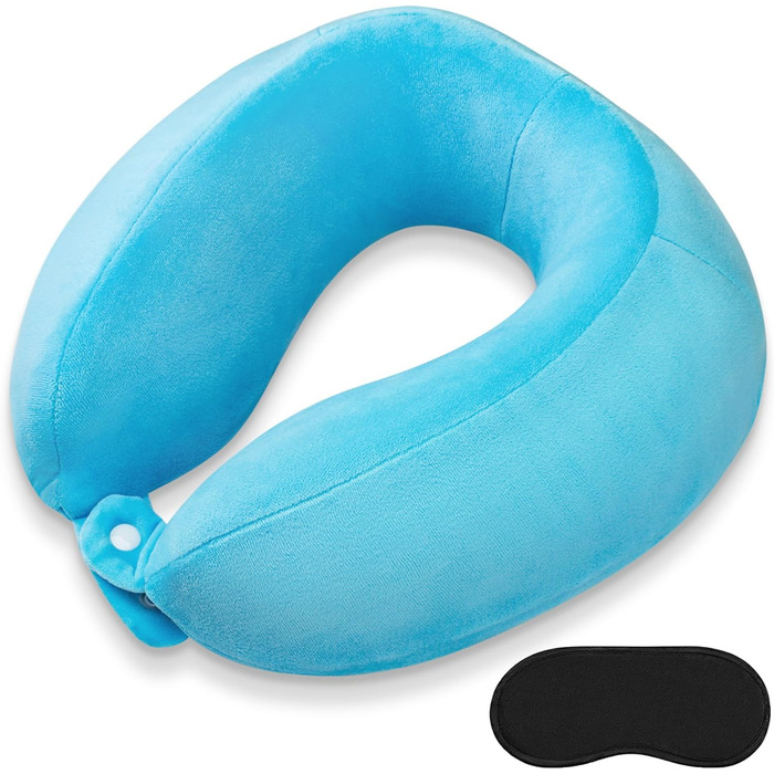 Подушка для шиї, Memory Foam, для подорожей: літак, поїзд, авто, офіс (Блакитна)