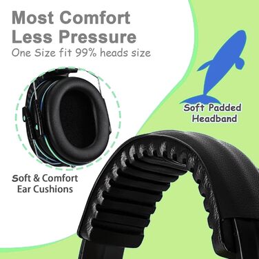 Навушники для захисту вух дитячі, SNR 26dB, для сну, навчання, регульоване наголов'я (зелені)