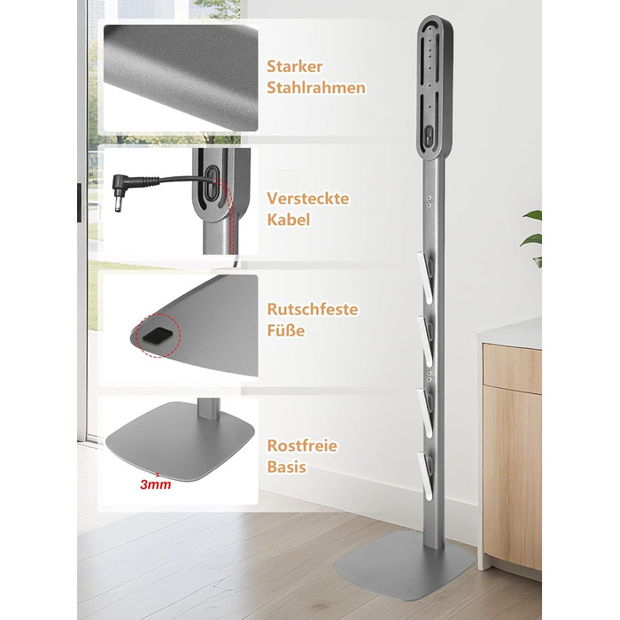 Стійка для пилососа Dyson V6-V16 (Gen5) – металева підставка з 4 гаками, настінне кріплення без свердління, срібляста