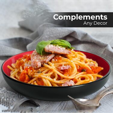 MIAMIO Набір посуду на 6 осіб / 24-тісний набір посуду з каменю, сервіз з тарілками, мисками, чашками та суповими тарілками - колекція Le Papillon (Червоний, 24 елементи)