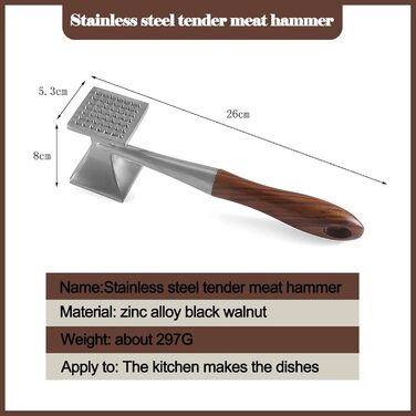 Fleischklopfer FlotRute: М'ясорубка, молоток для м'яса, 26 см, з дерев'яною ручкою, нержавіюча сталь