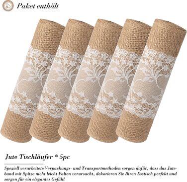 ZIYUEZIKUN ZIYUEZIKUN Table Runner, 5 Pack Table Runners Vintage for Wedding, Festival, Event, Table Decoration, 30 x 275 cm