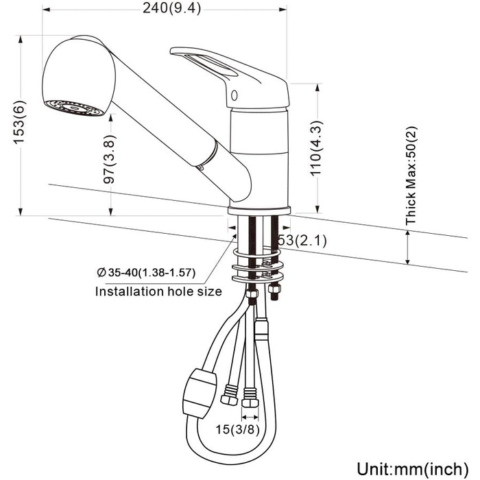 Висувна кухонна змішувач BONADE з двома виходами для води, поворотна на 360°, чорний