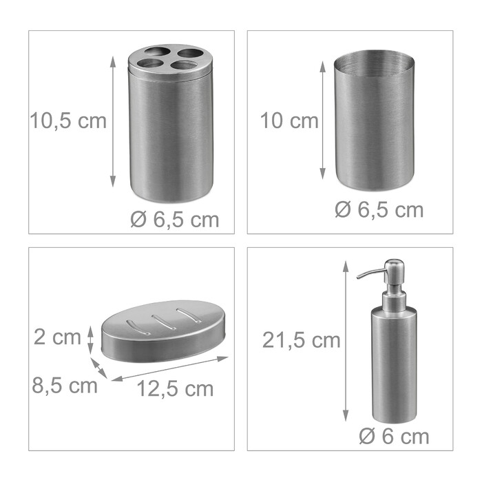 Relaxdays 4-piece Bathroom Set in Matte Silver