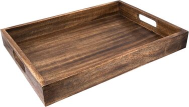GoCraft Handcrafted Classic Wooden Tray - Large 16.5-inch Mango Wood Serving Tray with Handles - Elegant Kitchen & Dining Accessory - Ideal for Breakfast in Bed, Coffee, Tea