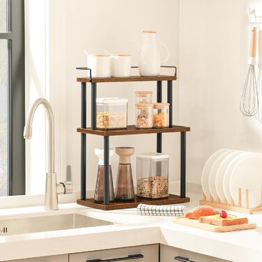 HOOBRO Spice Rack, Kitchen Shelf, 3-Tier Storage Shelf, Desk Organizer, for Kitchen Countertop, Desk, Study Room, Office, Vintage Brown EBF02TL01