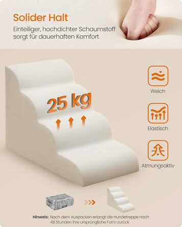 Сходинки для собак Feandrea, 3 ступені, для маленьких собак, котів, водонепроникні, з неслизьким покриттям, знімний чохол, сірого кольору PPS003G01 (4 ступені, 72 см)