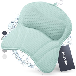 Vesta+ L Bath Pillow with Suction Cups - Tested Winner - Neck & Back Support for Bathtub - Non-Slip Bath Cushion for Bathtub & Shower (Mint)