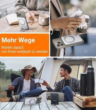 Портативний зарядний акумулятор TORRAS MagSafe 5000mAh з кільцем для iPhone 16/15/14/13/12. Бездротова зарядка, USB-C, швидка зарядка, білий