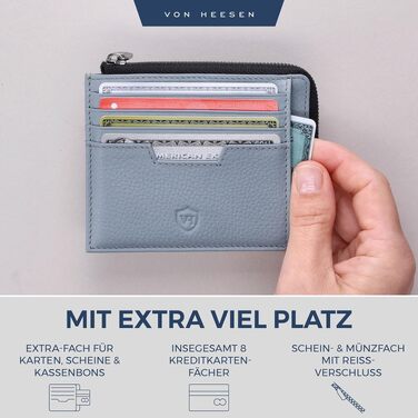 Шкіряний RFID картхолдер VON HEESEN з наппа-шкіри для чоловіків та жінок, 9 відділень, горизонтальний (Світло-блакитний)