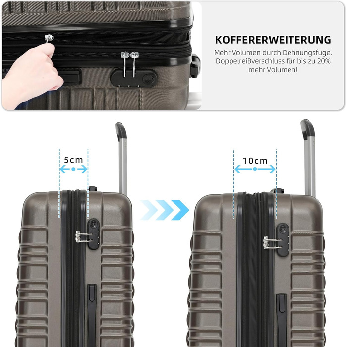 Набір валіз Beibye Hartschalen з твін-колесами (кофе, набір)