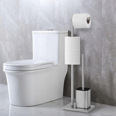 Тримач для туалетного паперу та йоржик 2в1, підлоговий стійка для ванної кімнати, сріблястий, 66 см