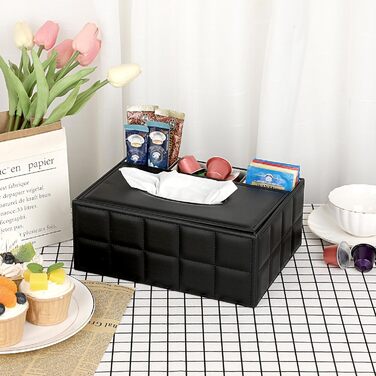 Скріпка для серветок з PU-шкіри, прямокутна, органайзер для столу з 3 відділеннями, для пультів дистанційного керування (чорний)