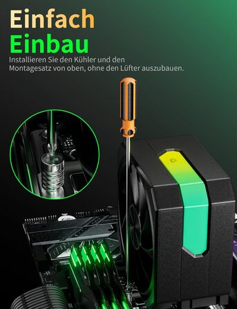 upHere Кулер для CPU з ARGB підсвічуванням, 4 теплові трубки, 120мм вентилятор, сумісний з AMD AM4 AM5/Intel 2011/2066, ПК кулер up1KC4