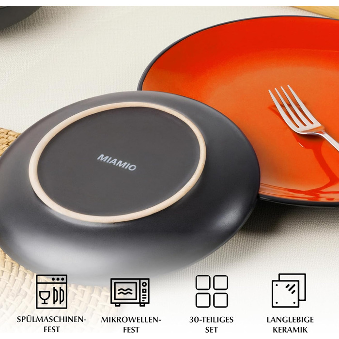 MIAMIO Набір посуду на 6 осіб / Столовий сервіс з 30 предметів (тарілки, миски, чашки, супові тарілки) - Колекція Le Papillon (Кольоровий, 30 предметів)