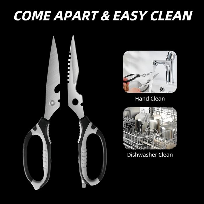 Кухонні ножиці для продуктів харчування, роздільні, придатні для миття в посудомийній машині, для нарізання м'яса та продуктів, кухонні ножиці, подарункова коробка (чорний)