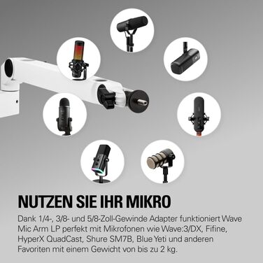 Elgato Wave Mic Arm LP White - Мікрофонна стійка Elgato Wave LP White для подкастів, стрімінгу та геймінгу