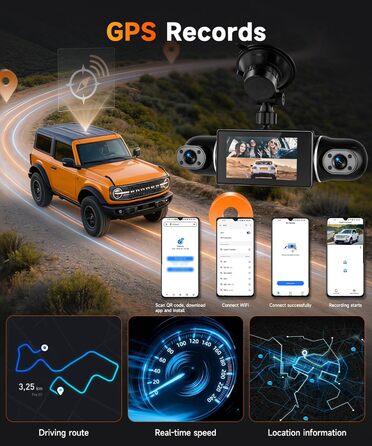 Відеореєстратор VECHTEL 1080P/2K для авто, подвійна камера з WiFi, 3