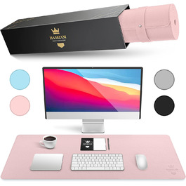 Килимок на стіл HAMZAM з екошкіри 90x40 см - преміум якість, з інтегрованим ковриком для миші (Рожевий)