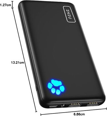 Power Bank INIU 10000mAh, ультратонкий, USB C, 3A, ліхтарик, сумісний з iPhone, Samsung, Huawei, чорний