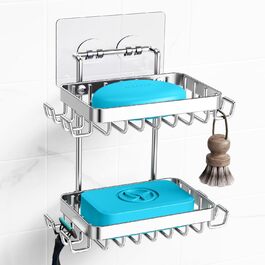 Підставка для мила Nieifi з двома ярусами та зливом, нержавіюча сталь, без свердління, для душової кабіни та ванної кімнати (срібляста)