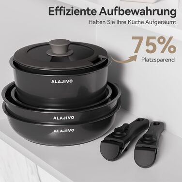 Набір посуду 17 предметів з знімним ручками, антипригарне покриття, для всіх типів плит, включаючи індукційні, сумісний з духовкою (темно-сірий)