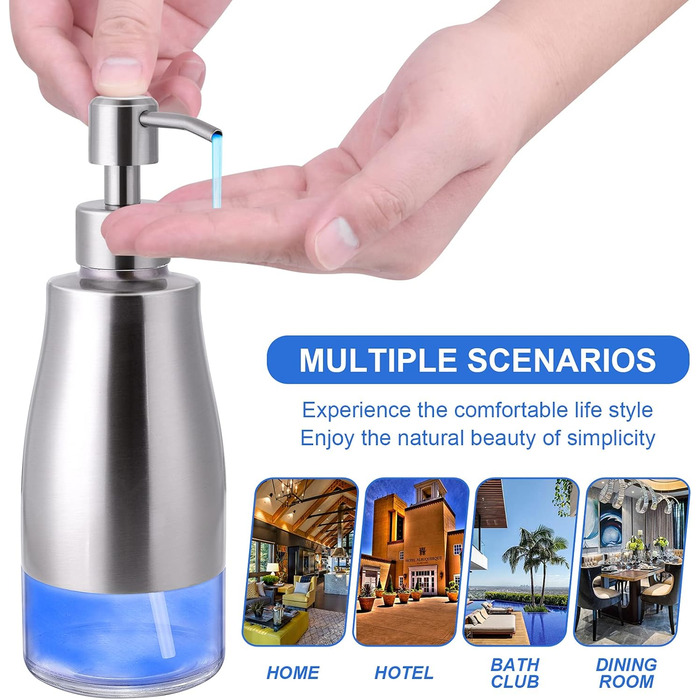 Набір для кухні та ванної кімнати: дозатор мила з нержавіючої сталі, флакон та насос (390 мл, Нікельована сталь)